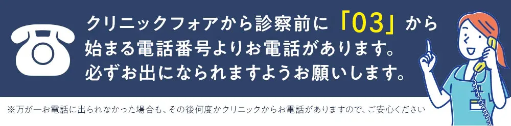 予約後にクリニックフォアから確認電話がかかってきます